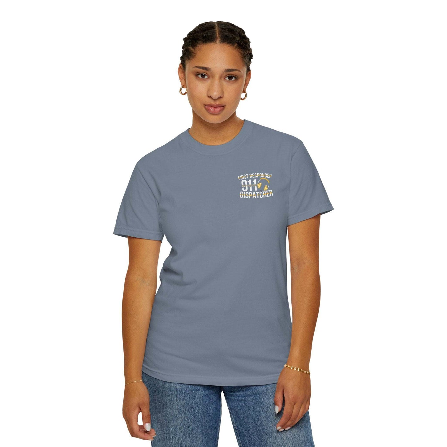 Emergency vehicles t-shirt with headset sketch and ambulances design on vintage garment-dyed cotton