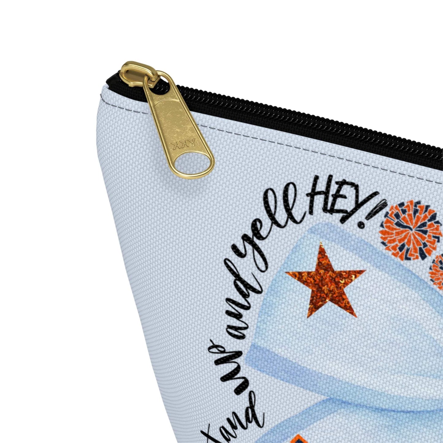 Light-blue Blue Bow Auburn Logo accessory pouch with T-bottom, gold zipper, and collegiate icons design
