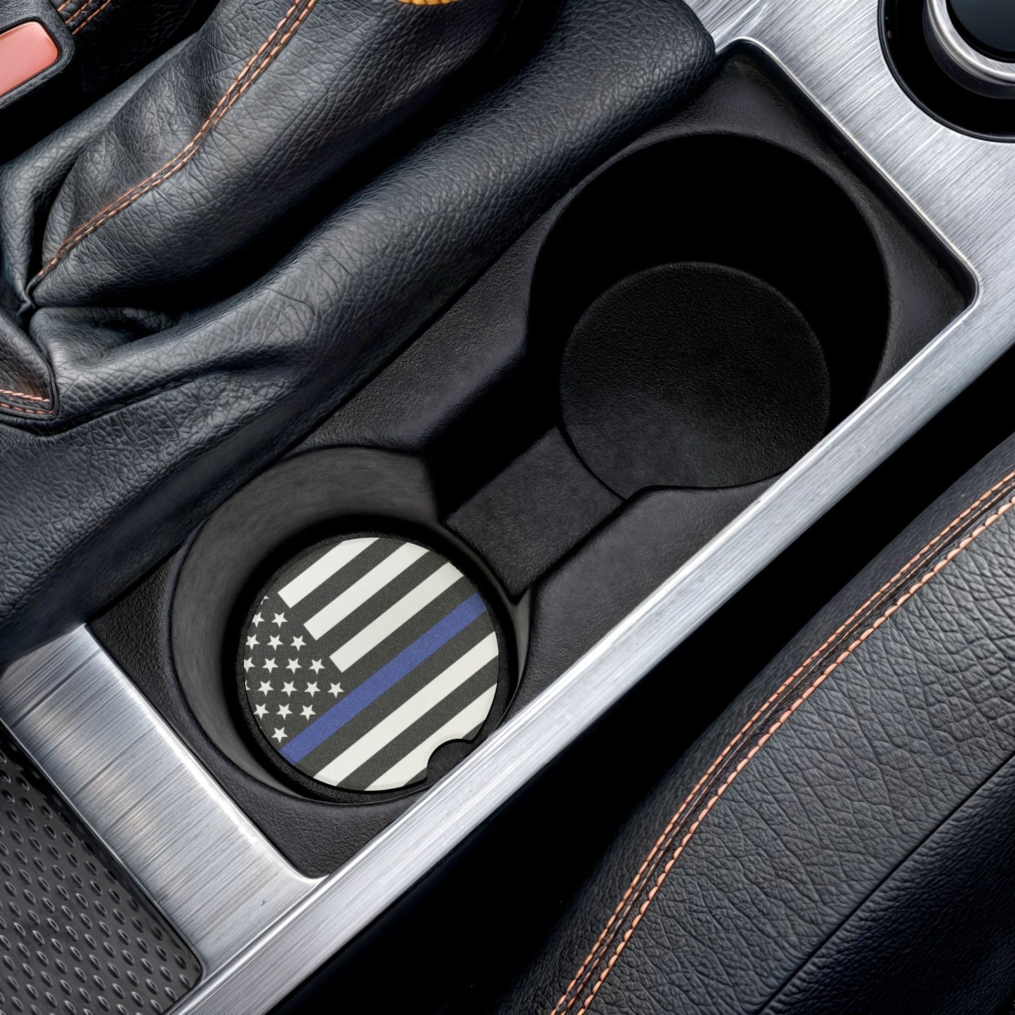 Thin Blue Line American Flag Car Coaster | Soapstone Car Coaster