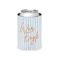 War Eagle Can Cooler with pale blue seersucker stripes and warm orange script on lightweight foam and polyester sleeve