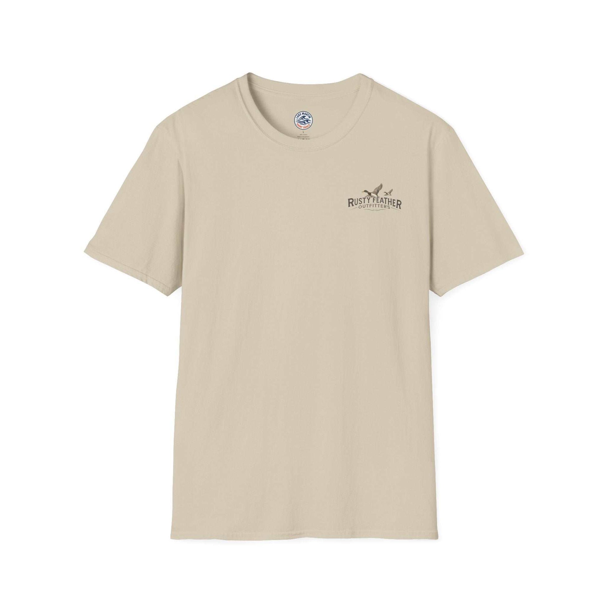 Rusty Feather logo T-Shirt with small chest logo, soft breathable cotton casual tee