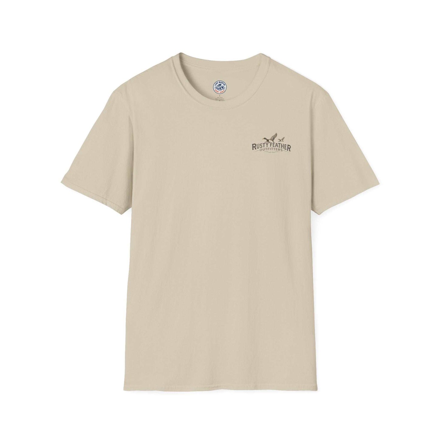 Rusty Feather logo T-Shirt with small chest logo, soft breathable cotton casual tee