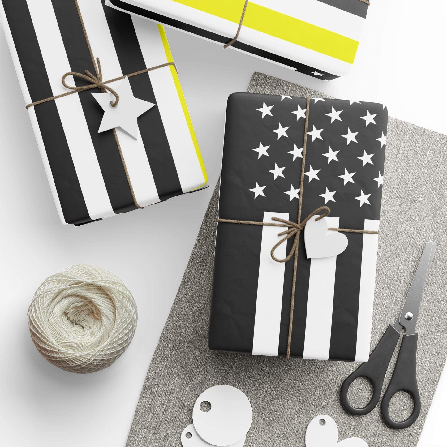 Thin Gold Line American Flag Wrapping Paper | Patriotic Police Tribute