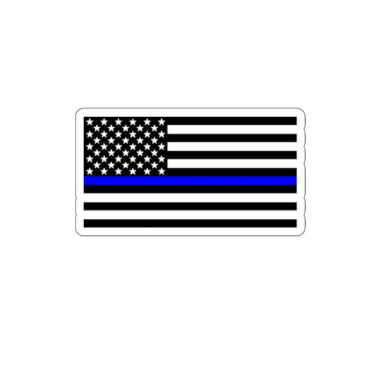 “Thin Blue Line American Flag 2-inch die-cut sticker.”
