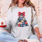 Christmas Geese Retro Santa Sewing Faux Quilt Cozy Festive Graphic Holiday Sweatshirt