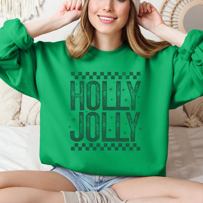 Holly Jolly Christmas Retro Vintage Cozy Fleece Interior Festive Cheer Holiday Sweatshirt
