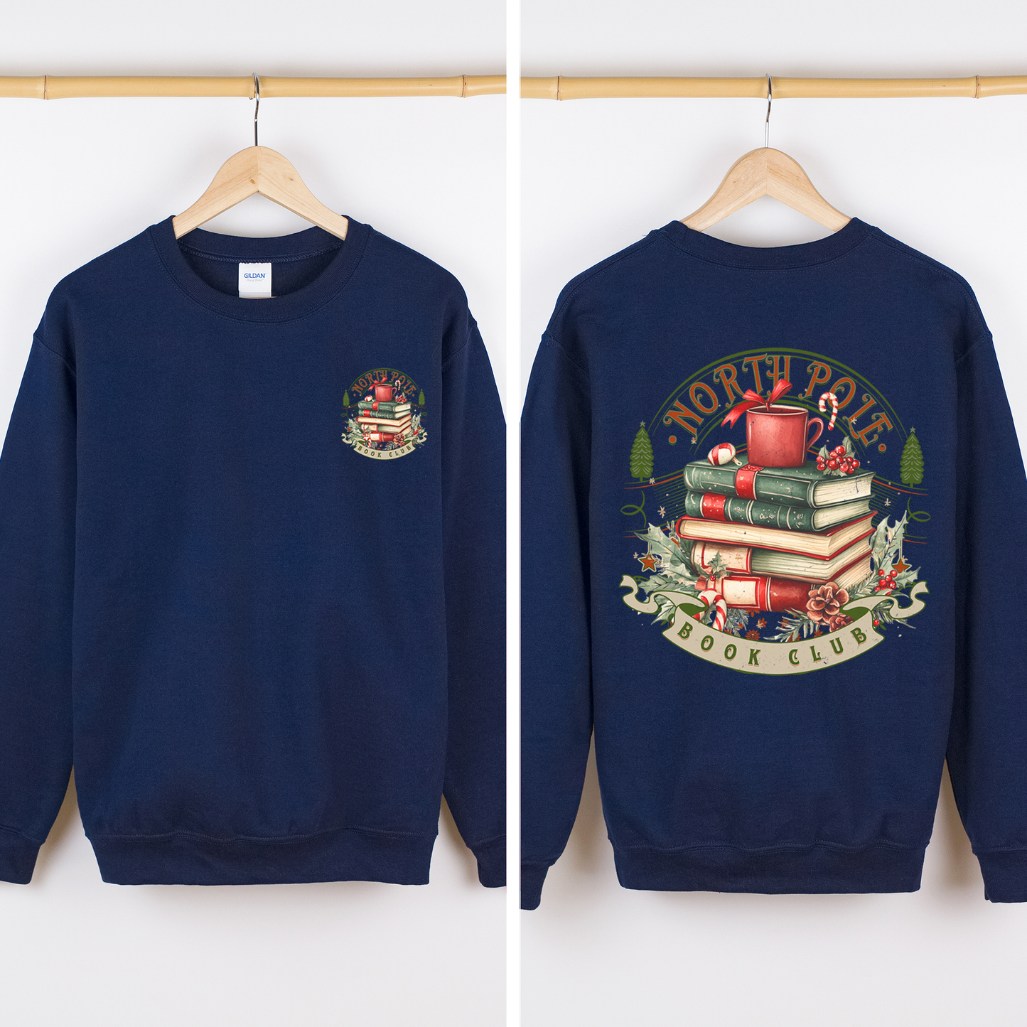 North Pole Book Club Christmas Santa BookTok Reading Library Retro Front Back Sweatshirt