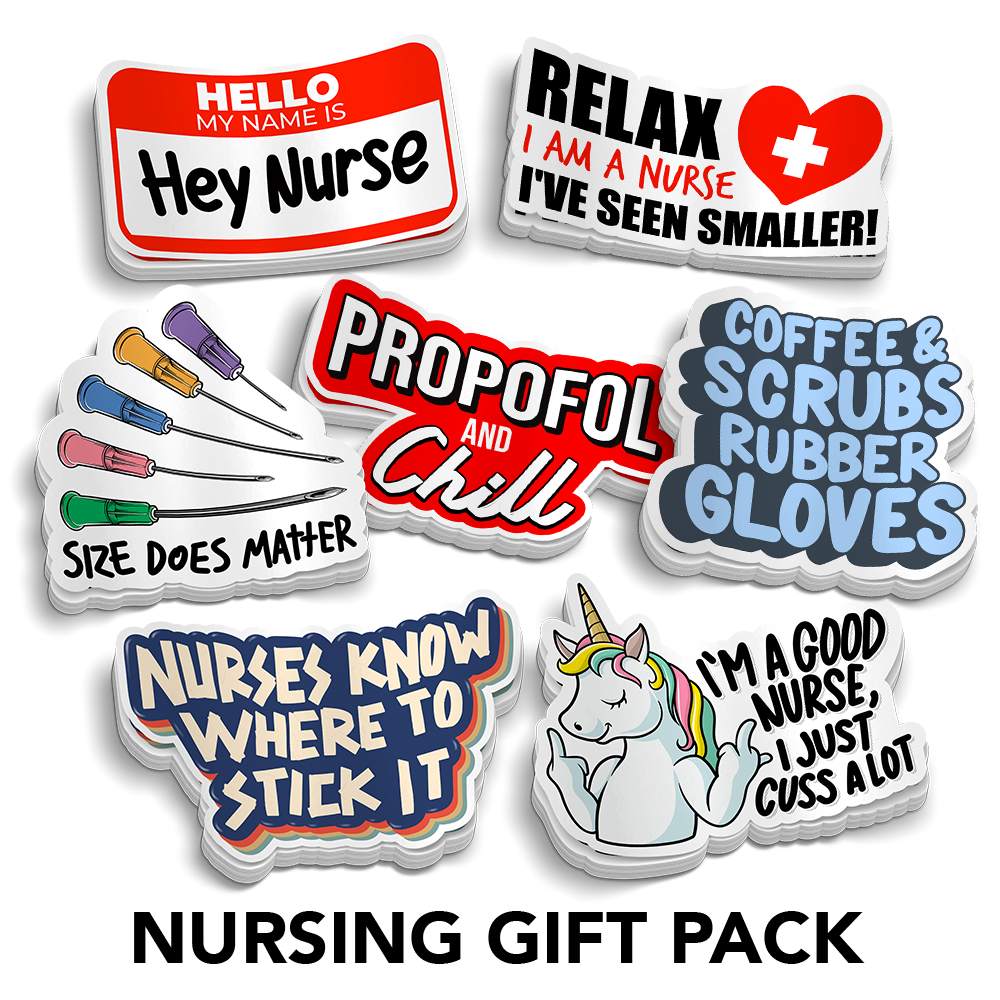 Nursing sticker gift pack with 7 occupational vinyl stickers for laptops and water bottles
