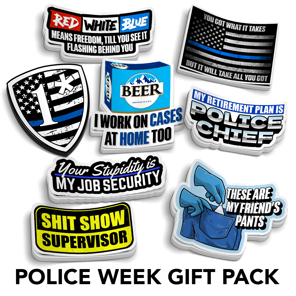 Police Week Sticker Packs featuring 8 high-quality occupational vinyl stickers for laptops and water bottles