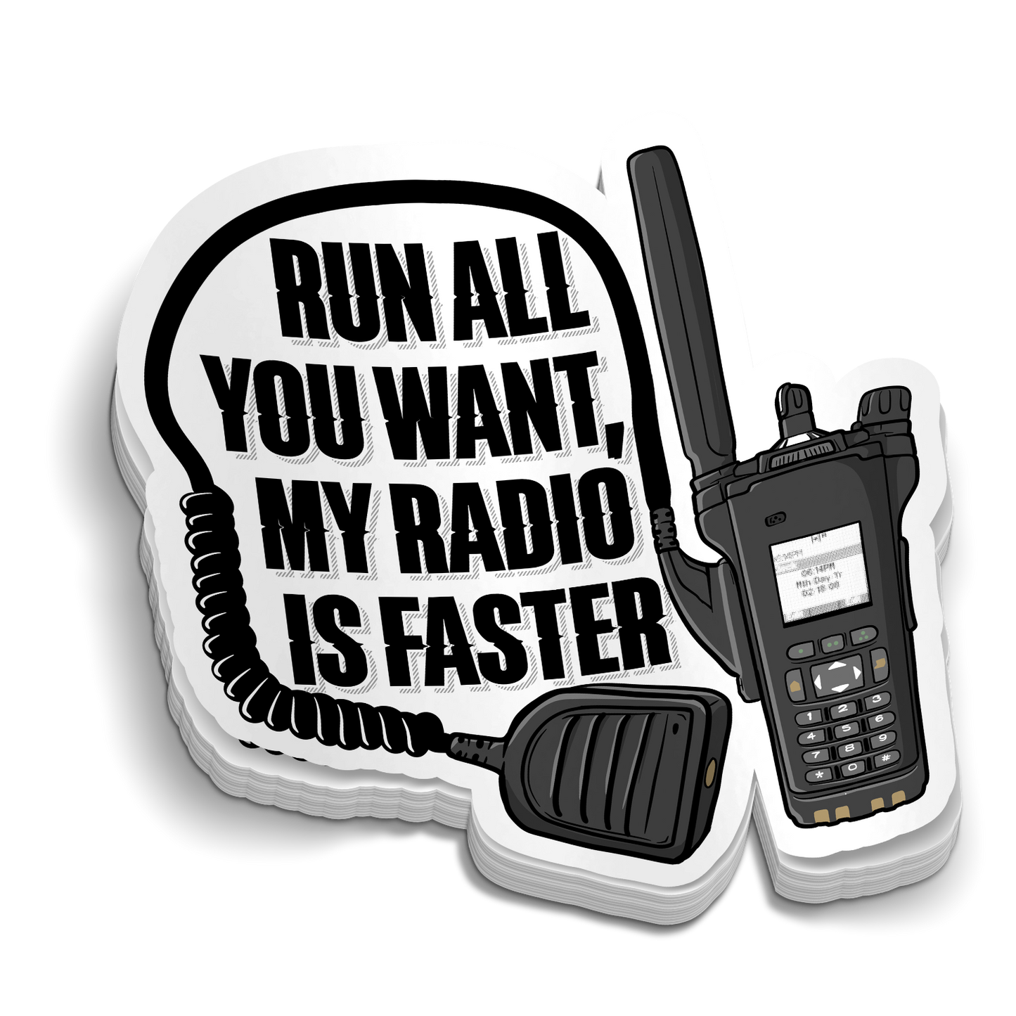 Funny Police Sticker vinyl decal with "Run All You Want" text for laptops, helmets, and water jugs