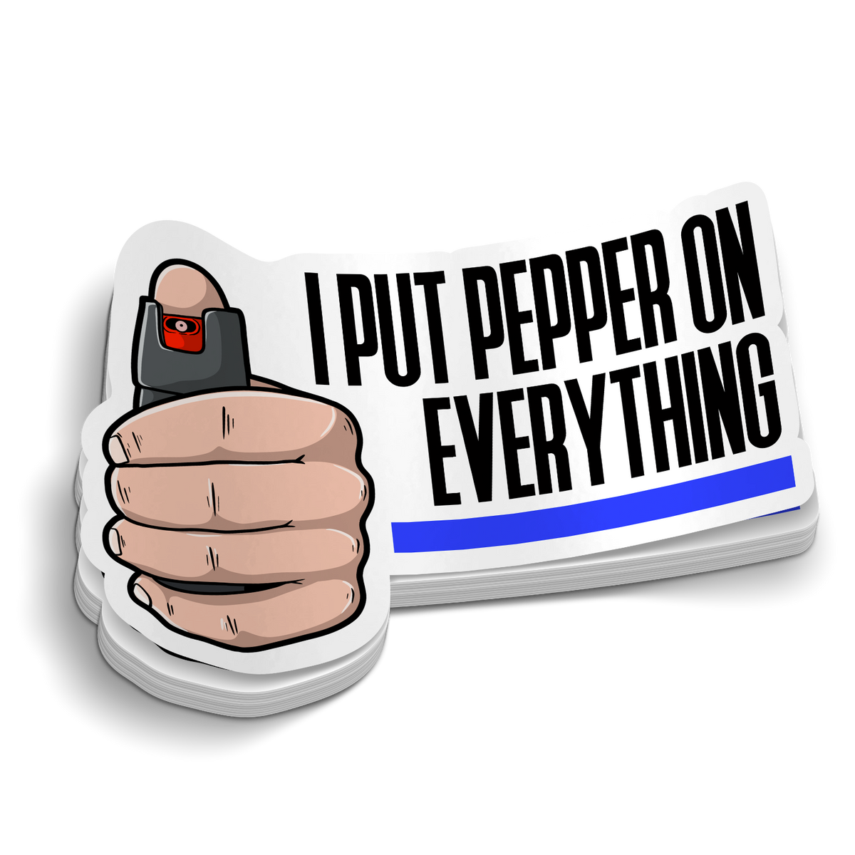 Funny police sticker with "Put Pepper On Everything" text on durable vinyl decal