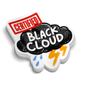 Certified Black Cloud funny sticker on black background with firestickers logo