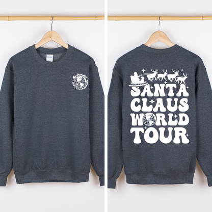 Santa Claus World Tour Front And Back Retro Christmas Reading Graphic Sweatshirt