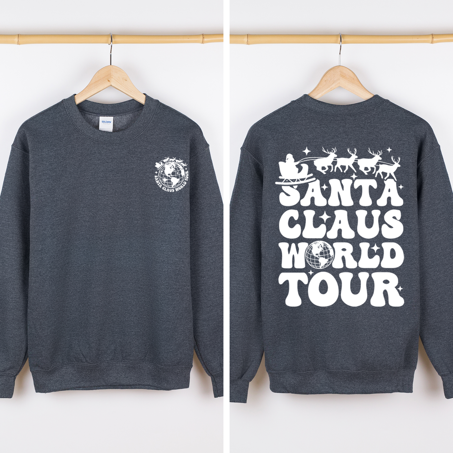 Santa Claus World Tour Front And Back Retro Christmas Reading Graphic Sweatshirt