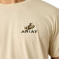 Ariat Mens Short Sleeve Shirt in beige cotton with a small rodeo rider graphic and black ARIAT text on the chest.