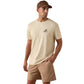 Ariat Mens Short Sleeve Shirt in beige cotton with small western graphic and logo on chest, classic relaxed fit design.