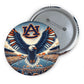 Auburn Eagle Stadium Pin metal button featuring a glossy blue and orange eagle design over a football stadium