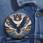 Auburn Eagle Stadium Pin with glossy metal finish, Auburn logo, soaring eagle, and football stadium design