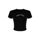 Basic Witch Women's Fitted Baby Tee in black with a white distressed curved Basic Witch graphic and fitted short sleeves