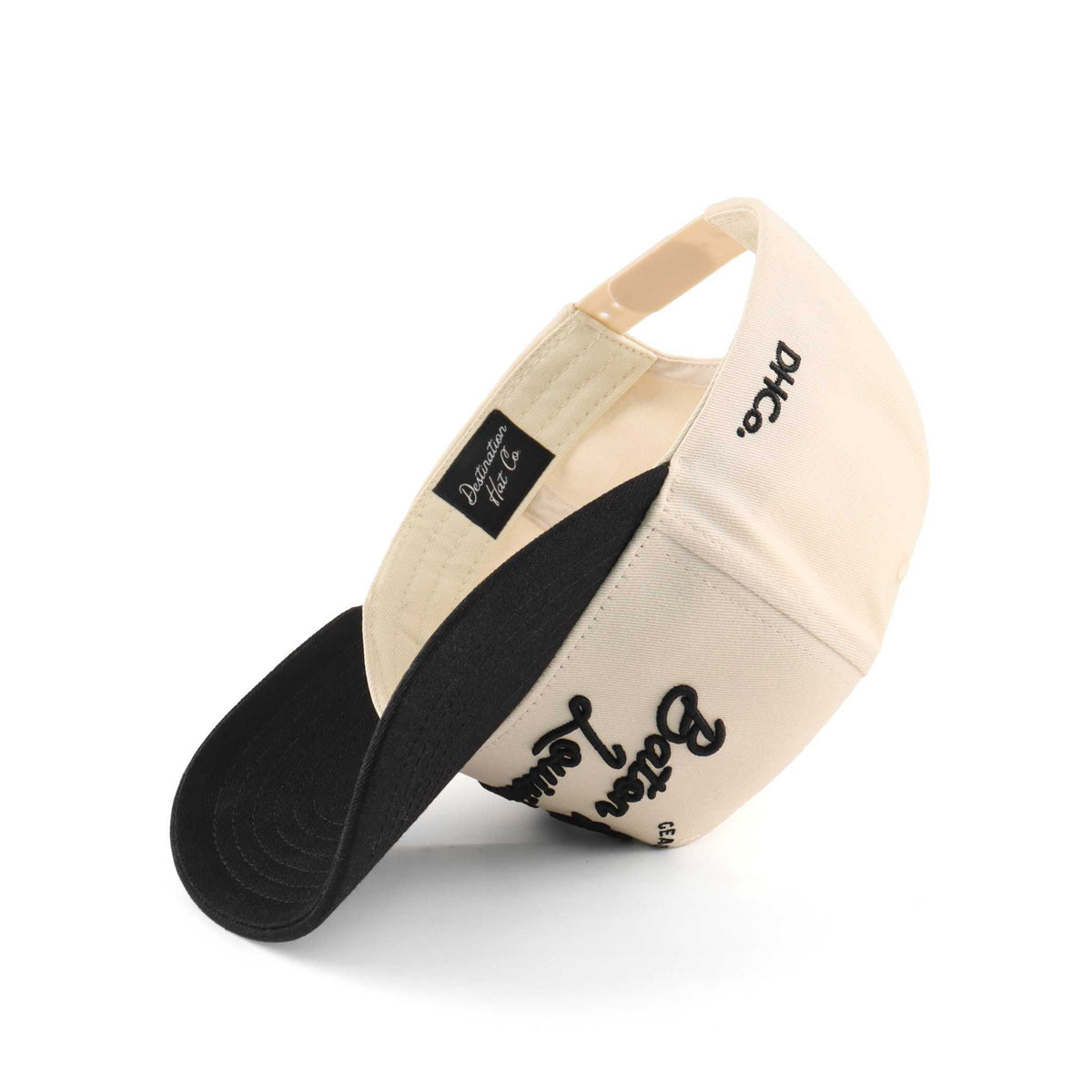 Baton Rouge script hat in beige and black with a pre-curved brim and embroidered lettering