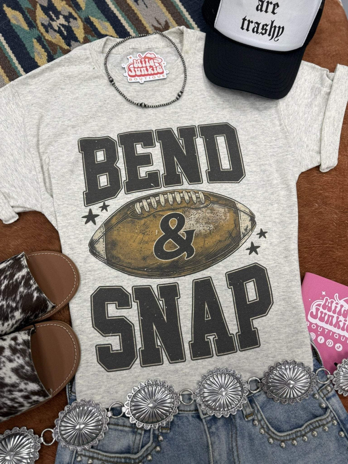 Unisex Bend & Snap football graphic tee made in USA, 50% cotton 50% polyester