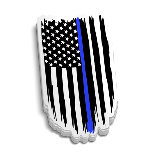 Blue Line Flag Sticker vinyl decal with strong adhesive, durable for tumblers, helmets, laptops, and outdoor use