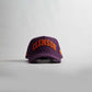 Clemson South Carolina snapback cap in purple with orange 3D embroidered lettering and curved bill