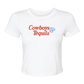 Cowboys & Tequila white fitted baby tee with red and blue vintage western chest graphic