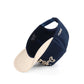 Dallas Script Hat in navy and beige cotton with embroidered script lettering and a pre-curved brim