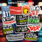 Dispatcher Collection sticker pack featuring colourful vinyl dispatch-themed phrases, badges, flames, and bold typography