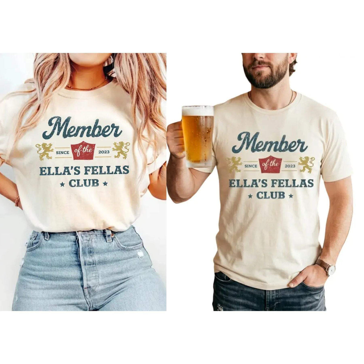 Ellas Fellas Club western t-shirt in cream cotton with distressed retro typography and Member graphic