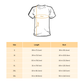 Ellas Fellas Club T-shirt size chart showing garment length and bust measurements for sizes S to 3XL