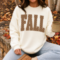 Fall Polka Dot Crewneck Sweatshirt in cream fleece with oversized brown polka dot FALL lettering