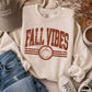 Fall Vibes Sweatshirt in cream cotton blend with distressed rust lettering, stripes, and pumpkin graphic