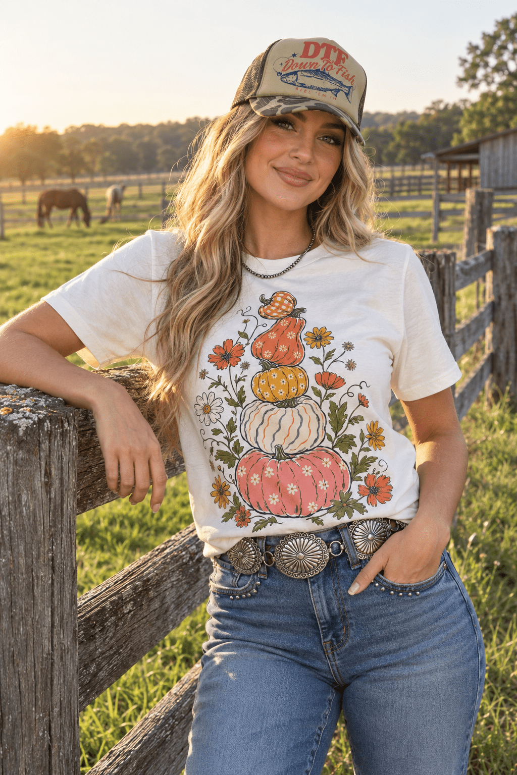 Unisex Floral Pumpkin Stack Graphic Tee made from 100% combed ring spun cotton, printed on District, made in the USA