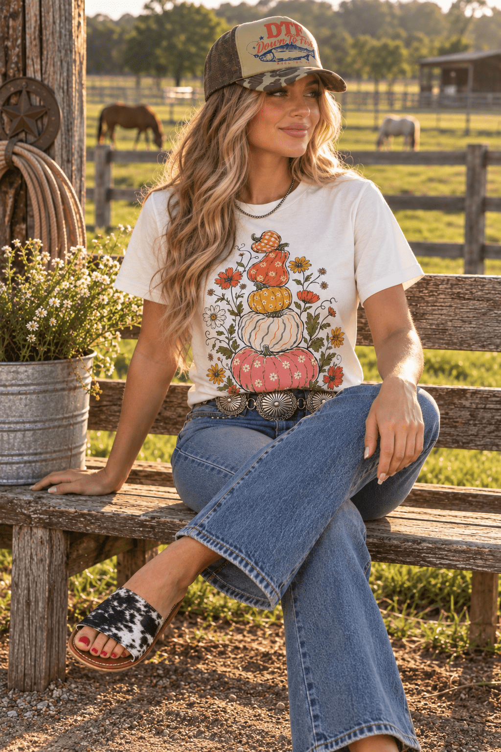 Unisex Floral Pumpkin Stack Graphic Tee made of 100% combed cotton printed on District, made in the USA