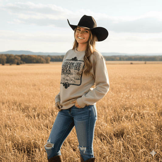 Unisex Follow The Word Not The Herd graphic sweatshirt made of 50/50 cotton-poly, printed on Gildan, made in the USA