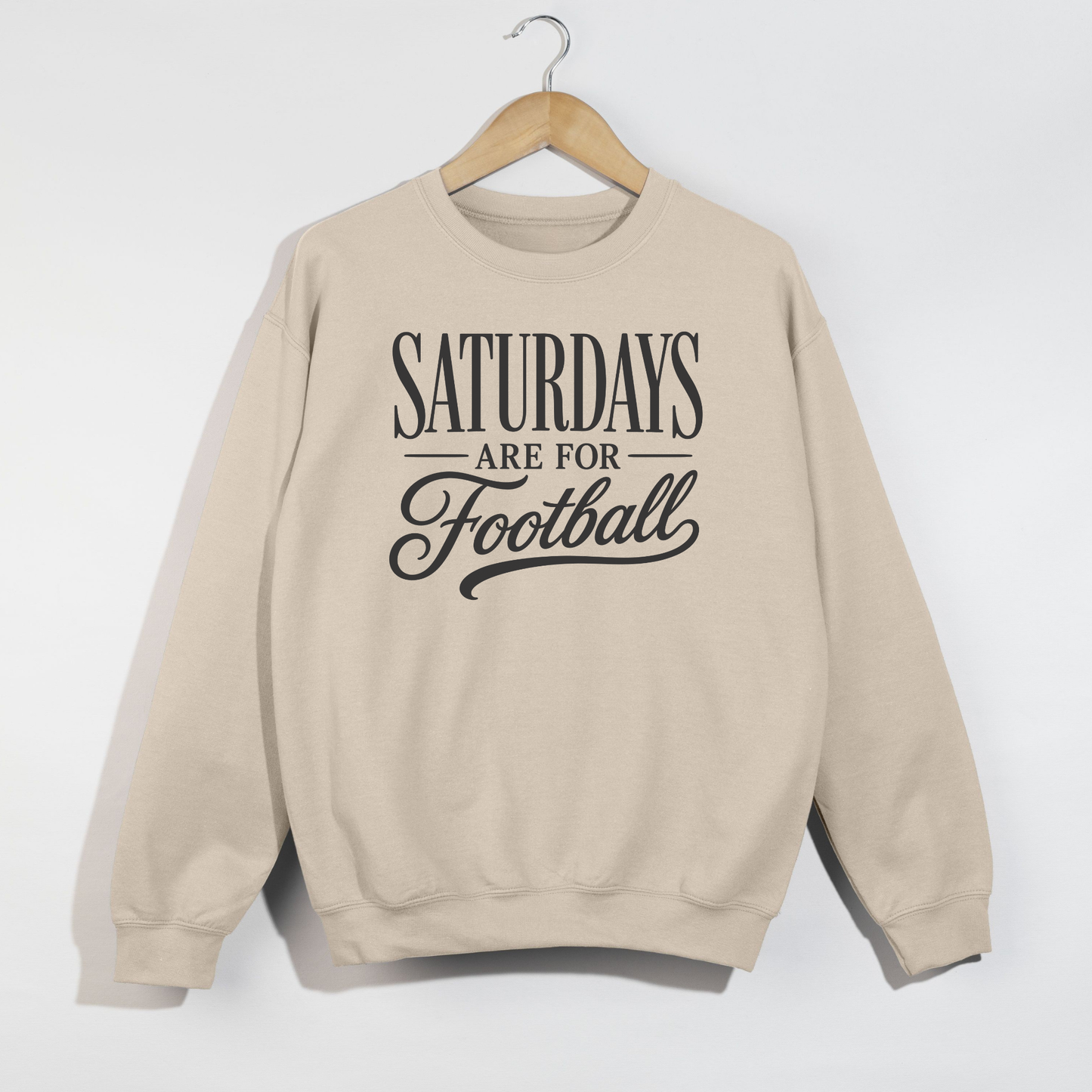 Football Graphic Sweatshirt in beige with black vintage script reading Saturdays Are For Football