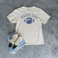Football Graphic Tee in ivory cotton with distressed blue Game Day lettering and football graphic