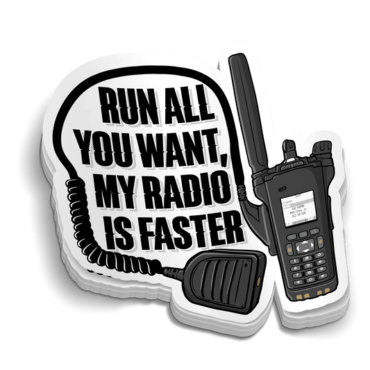 Funny Police Sticker vinyl decal with "Run All You Want" text for laptops, helmets, and water jugs