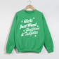 Crewneck sweatshirt in bright green cotton blend with white Girls Just Want Halftime & Tailgates graphic and stars