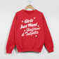 Crewneck sweatshirt in red cotton blend with white Girls Just Want Halftime & Tailgates graphic and stars