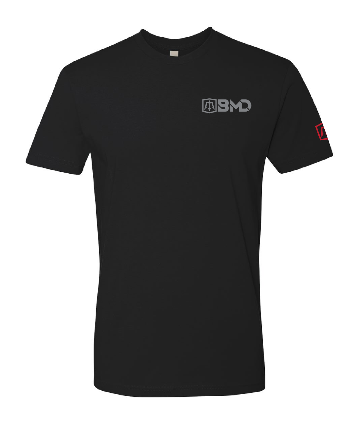 GO DO DANGEROUS SHIT black cotton T-shirt with gray chest logo and red sleeve patch