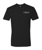 GO DO DANGEROUS SHIT black cotton T-shirt with gray chest logo and red sleeve patch