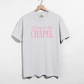 Going to the Chapel Graphic Tee in light gray cotton with soft pink script and bold chapel lettering