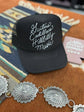 Black Guitars Cadillacs Trucker Hat with breathable mesh back and adjustable snap closure