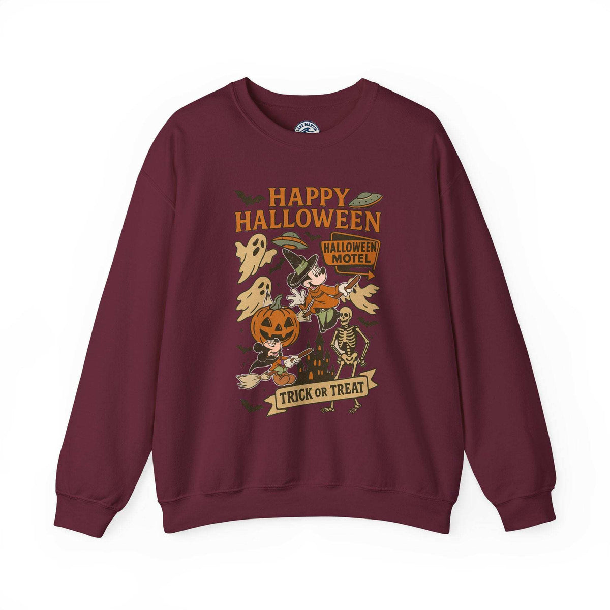 Halloween crewneck sweatshirt with vintage happy Halloween design