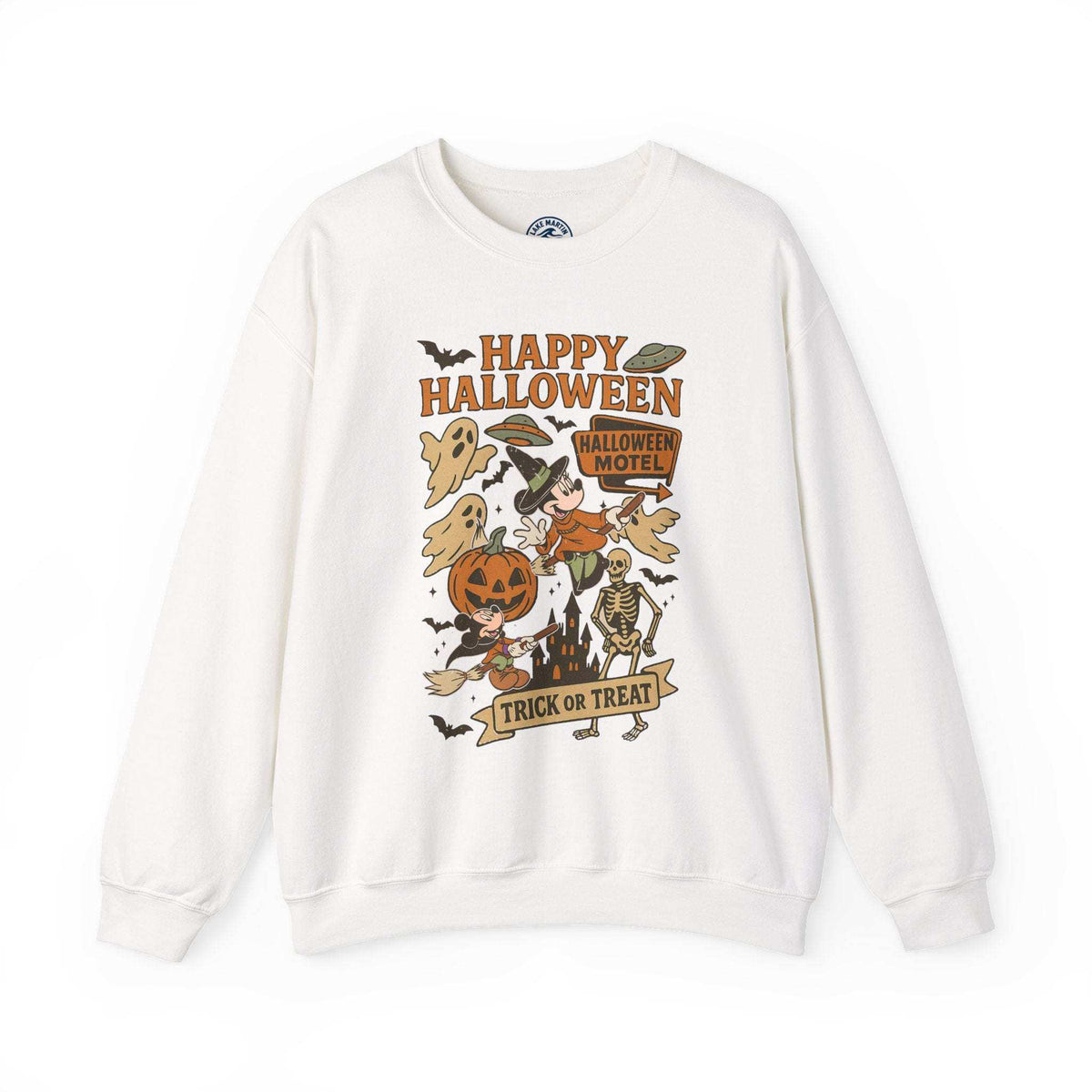 Halloween crewneck sweatshirt with vintage Happy Halloween trick or treat design