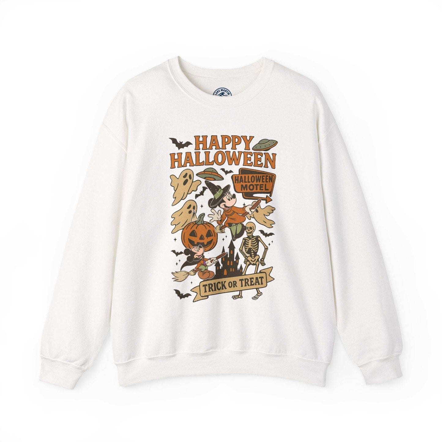 Halloween crewneck sweatshirt with vintage Happy Halloween trick or treat design