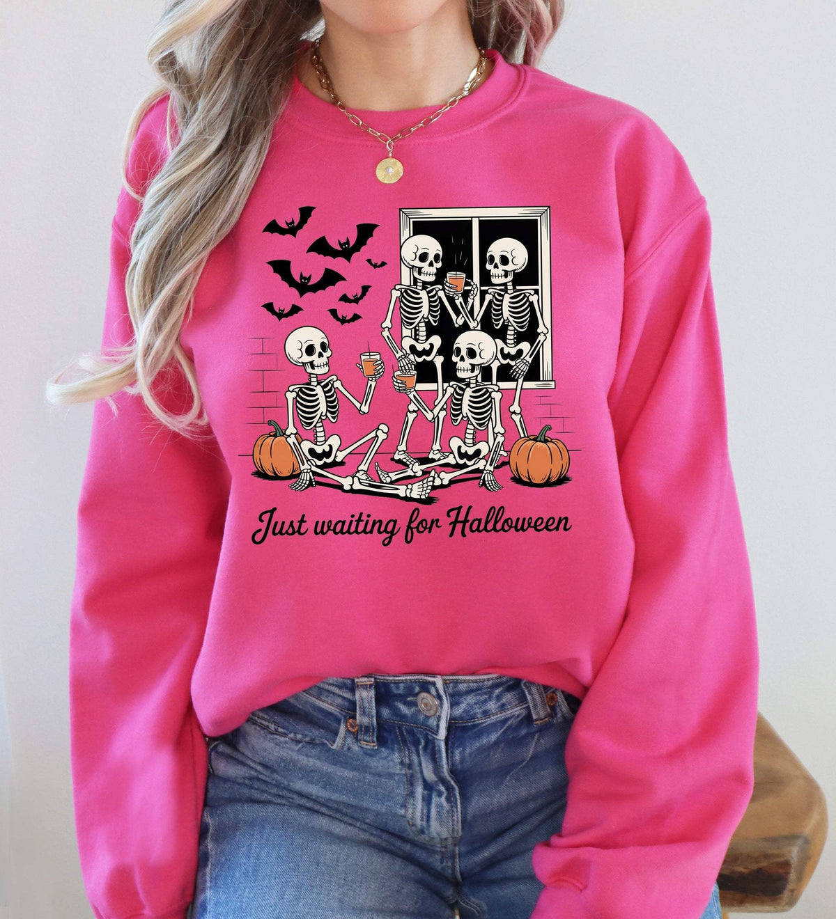 Vintage Halloween skeleton ghost graphic sweatshirt with pumpkin